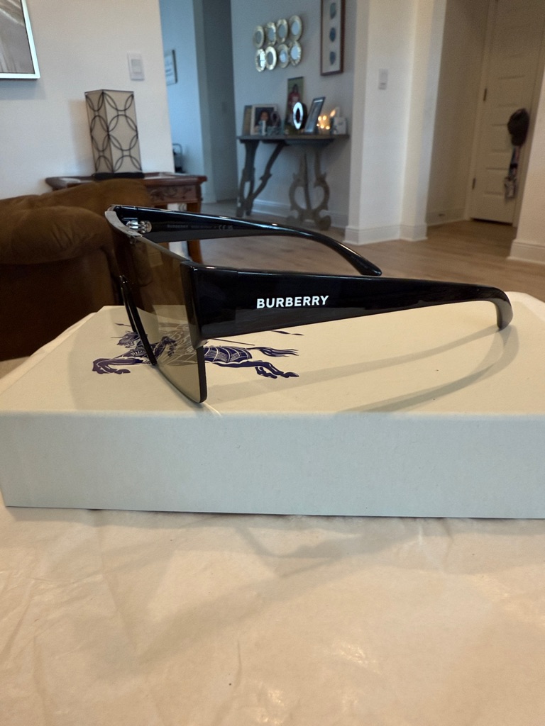 Burberry Men’s Black Shield Sunglasses With Dark Tinted Lenses
